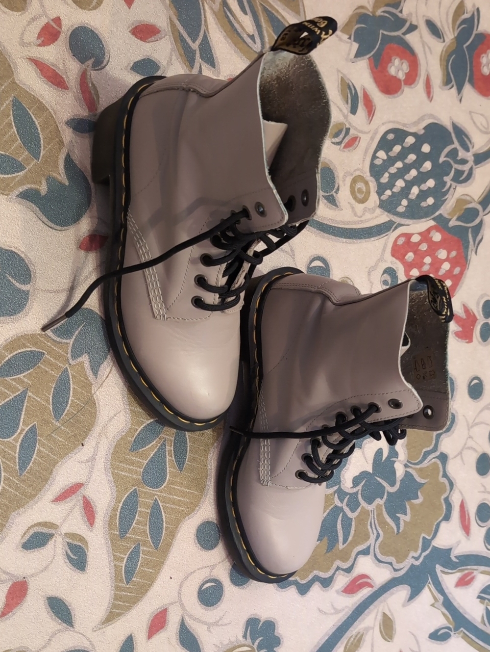 Dr. Martens Light Grayish/Cream Smooth Leather 8-Eye Lace-Up Boots